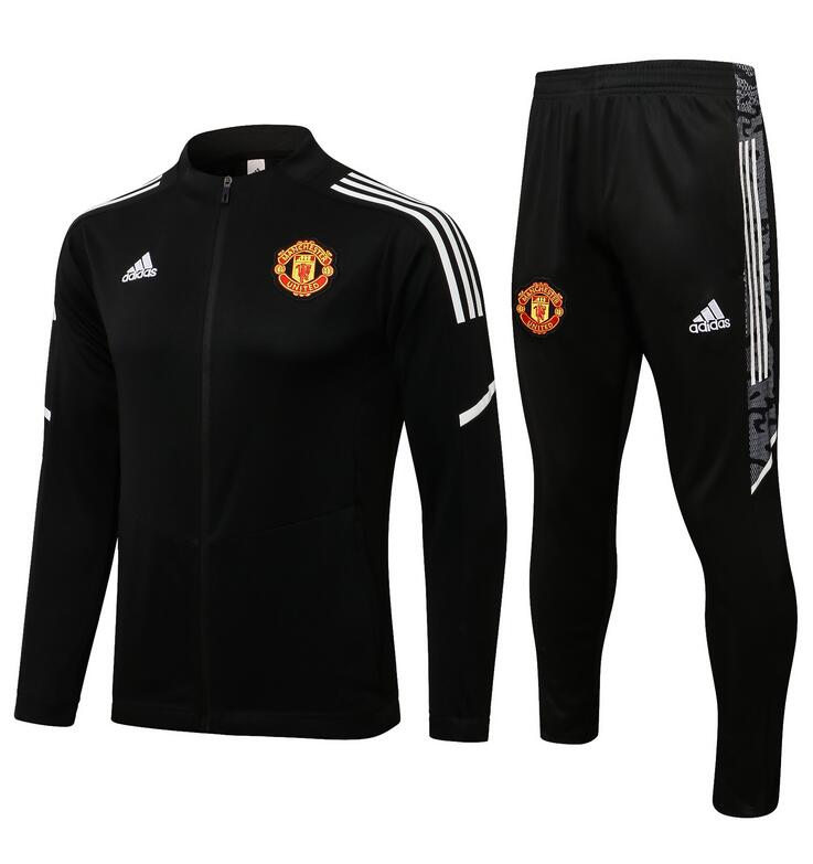 2021/22 Manchester United Black White Tracksuits Training Jacket Kits with Pants